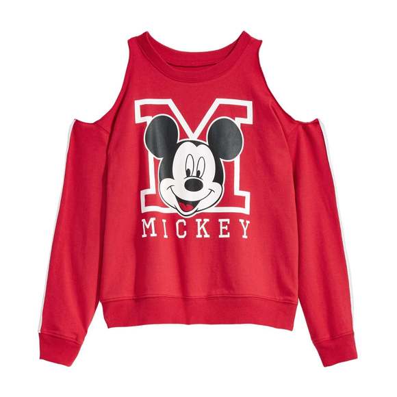 Evy of California Big Kid Girls Cold Shoulder Mickey Mouse Sweatshirt-M - Picture 3 of 4